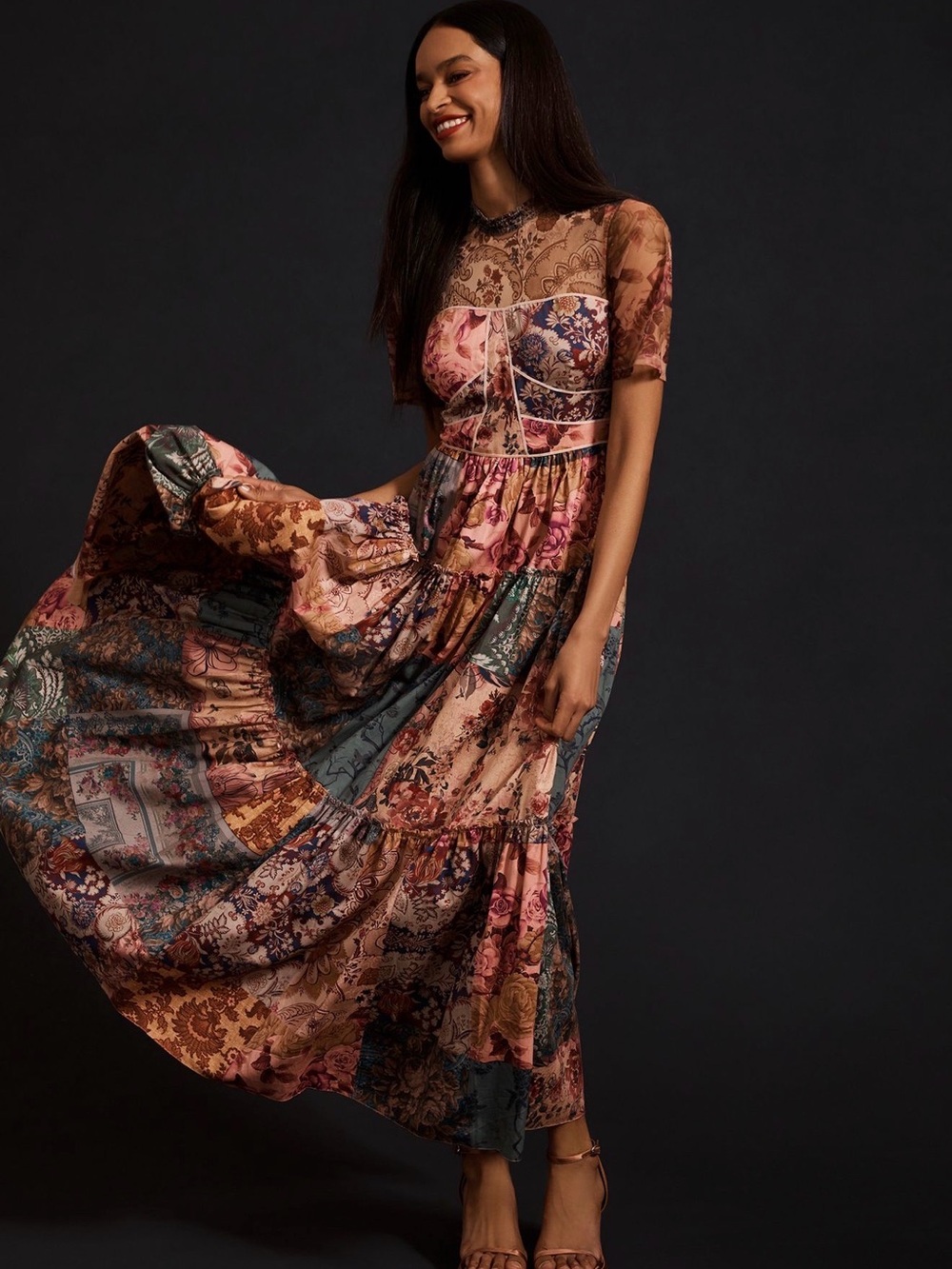Anthropologie Geisha Designs Sheer Printed Maxi Dress 12P